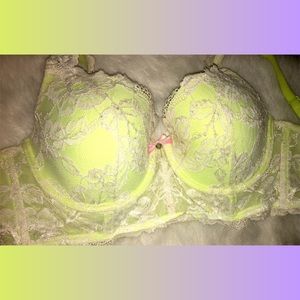 Victoria secret bustier bra in bright green with white lace